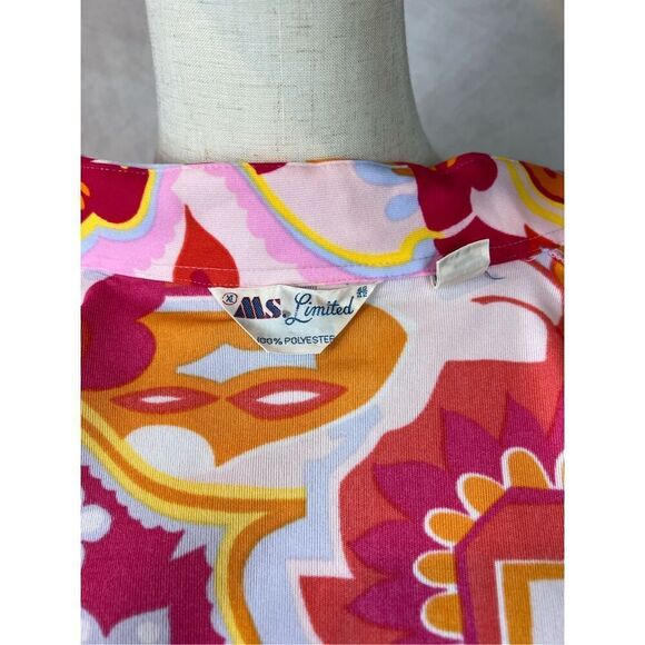 Vintage 1970s Plus Size Psychedelic Blouse Dagger Collar Top Mod MCM Disco L XL - Picture 6 of 8